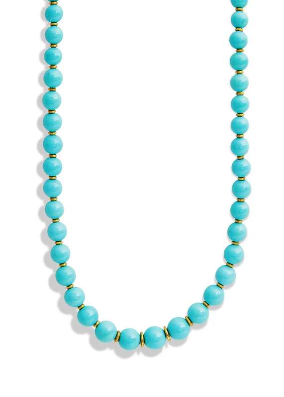luxury emerald ring platinum Graduated Kingman Turquoise and Yellow Gold Beaded Necklace