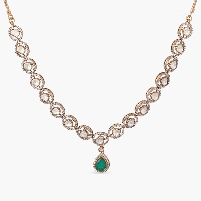 sterling silver herringbone chain Green Elegance Moissanite Silver Necklace