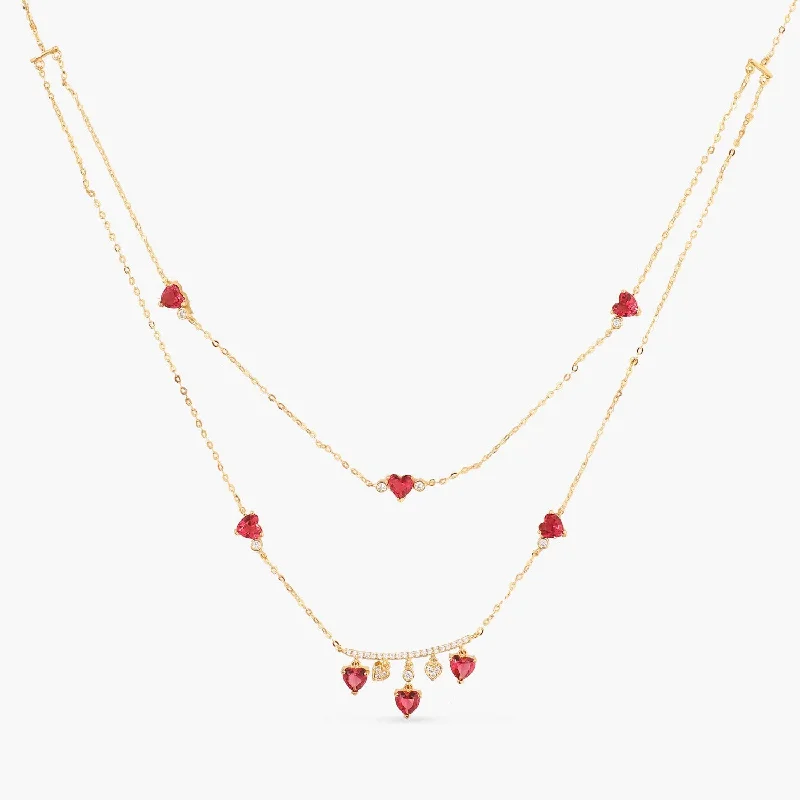 infinity heart necklace personalized Heart CZ Charms Two Layer Silver Necklace