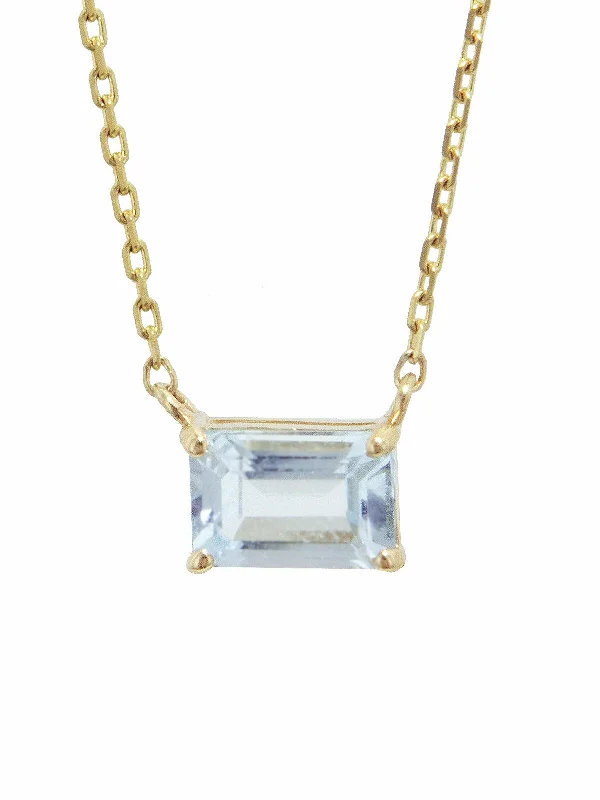 minimalist black diamond studs Emerald Cut Blue Topaz Yellow Gold Necklace