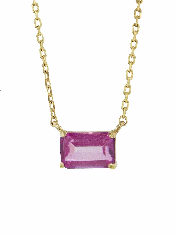 real peridot charm bracelet Emerald Cut Pink Topaz Yellow Gold Necklace