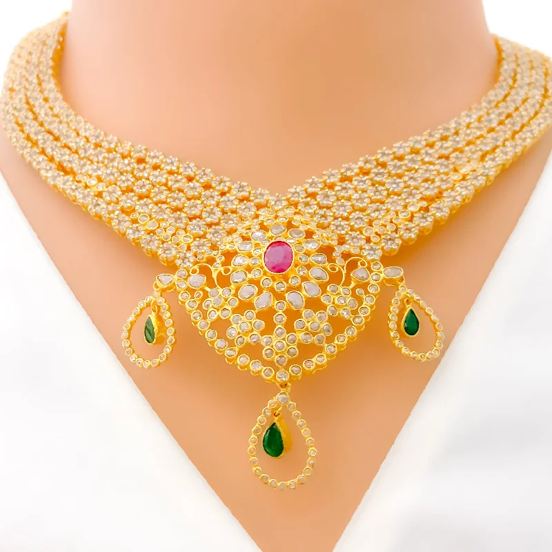 celestial moon and stars ring Impressive Drop Accented 22k Gold Polki Necklace