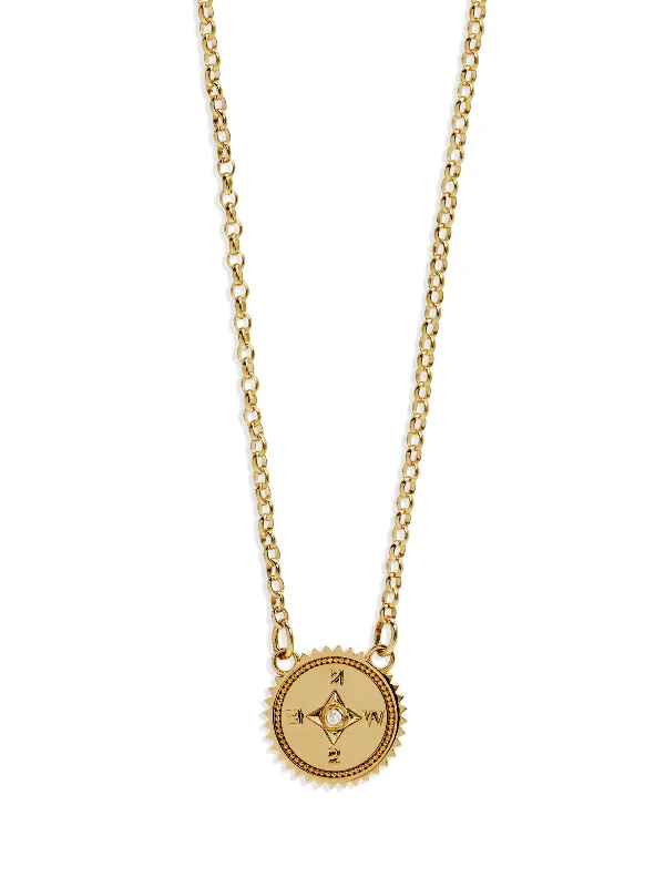 men’s rugged leather bracelet Internal Compass Yellow Gold Stationary Necklace