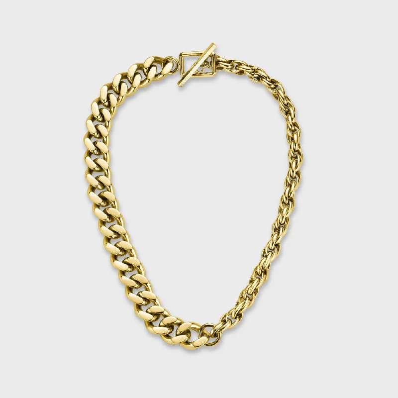 handcrafted sterling silver necklace Essentielle Mixed Chain T-Bar Necklace, Gold Colour