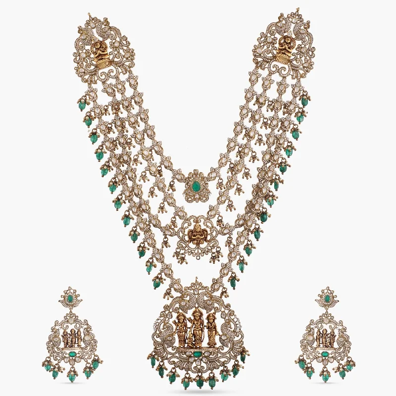 delicate heart stud earrings Janaki Moissanite Silver Grand Necklace Set