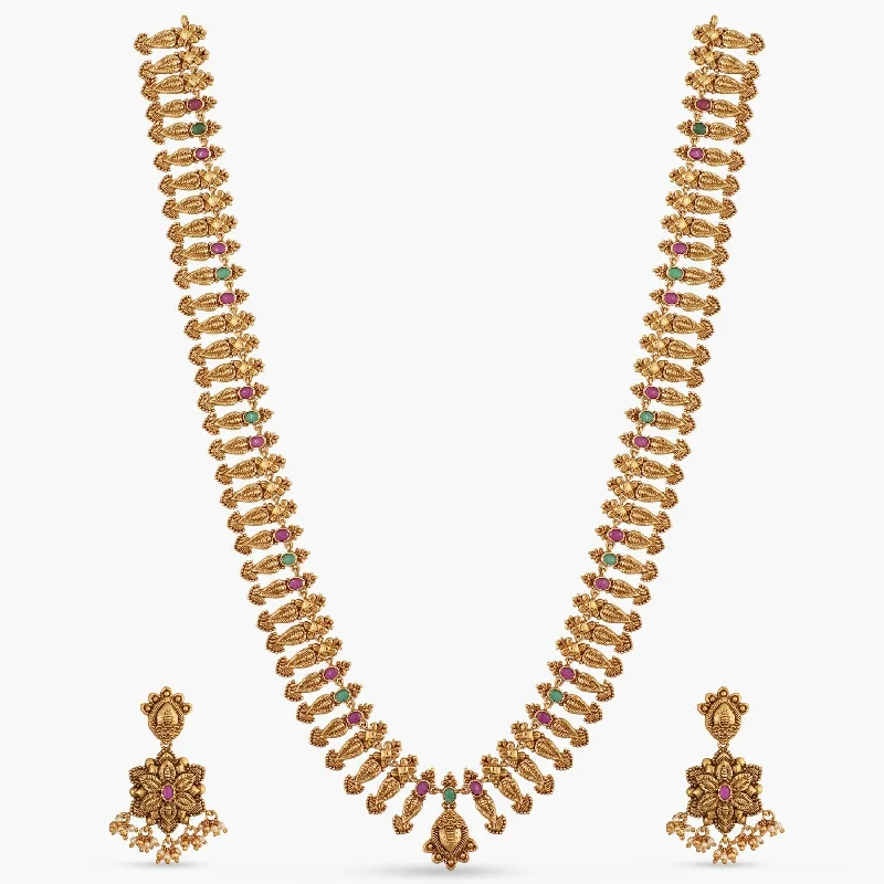 chunky gold chain necklace Juhi Antique Silver Long Necklace Set