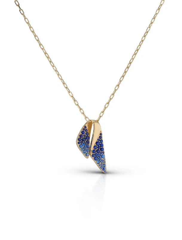 rose gold initial pendant necklace Petite Ailes, 18K Yellow Gold + Blue Sapphire Pendant
