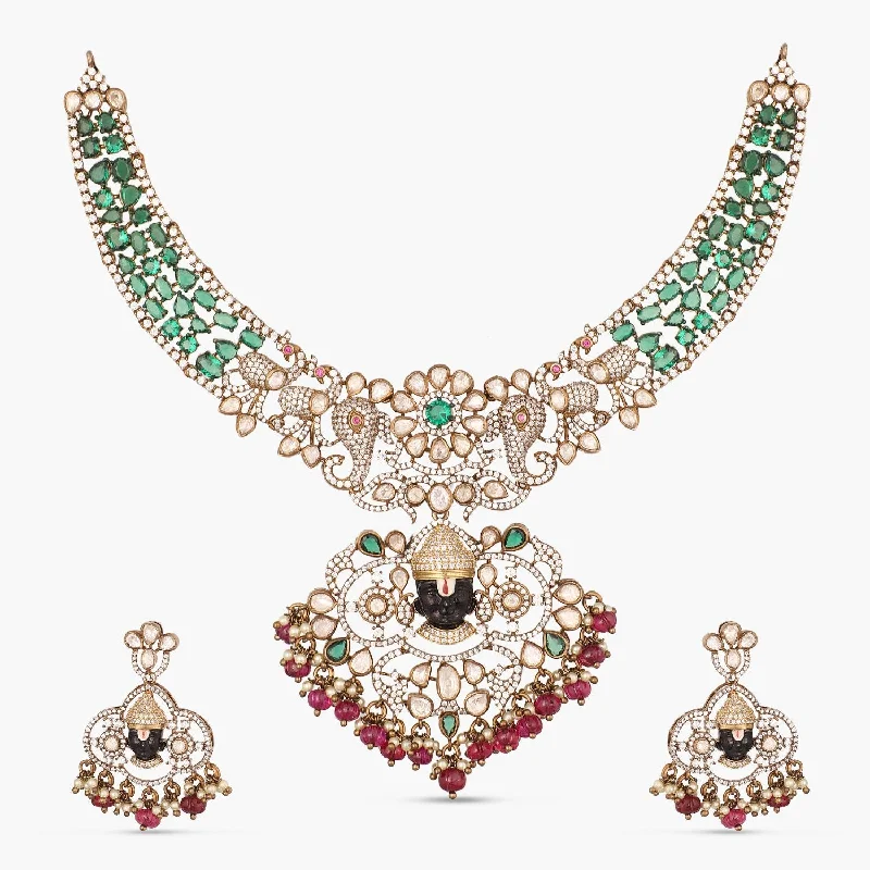 celestial moonstone ring gold Kashvi Moissanite and Gemstone Necklace Set