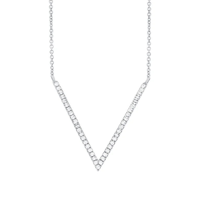 14K White Gold Diamond "V" Necklace