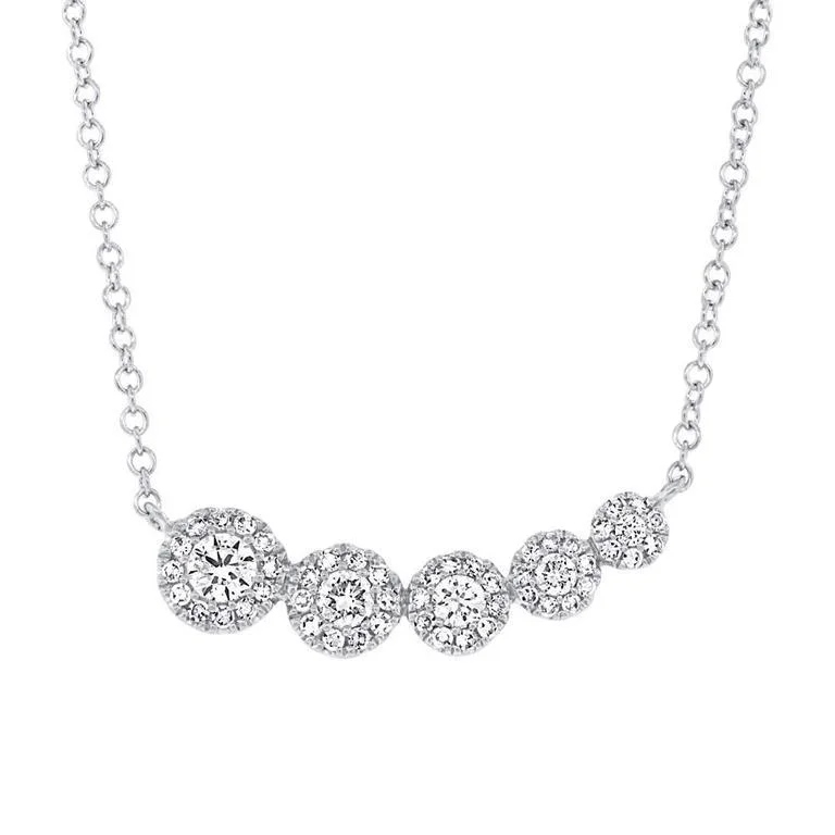 14K White Gold Diamond Halo Graduating Necklace