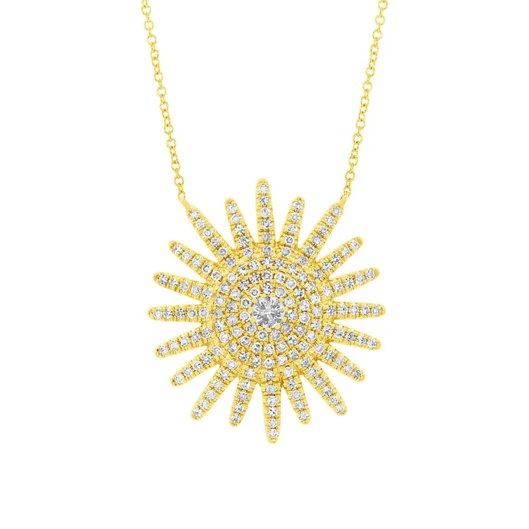 14K Yellow Gold Diamond Sunburst Necklace