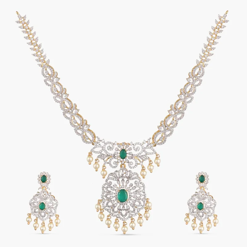 vintage crystal chandelier earrings Ketak CZ Silver Necklace Set