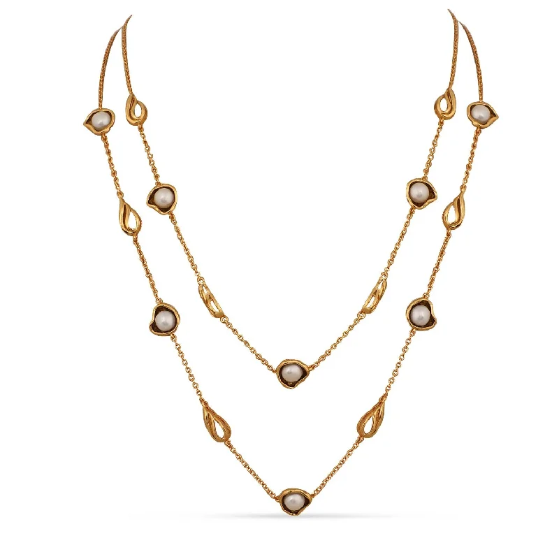 gold-plated figaro chain Kiva Blossoms & Pods Two Layer Silver Necklace