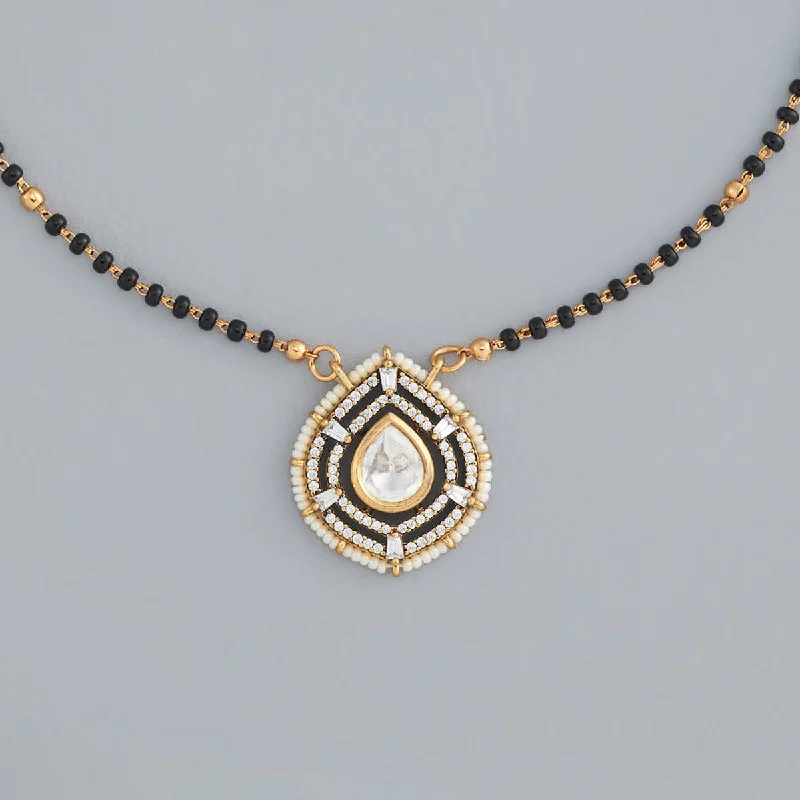 unique silver branch ring Kundan Mangalsutra 173017