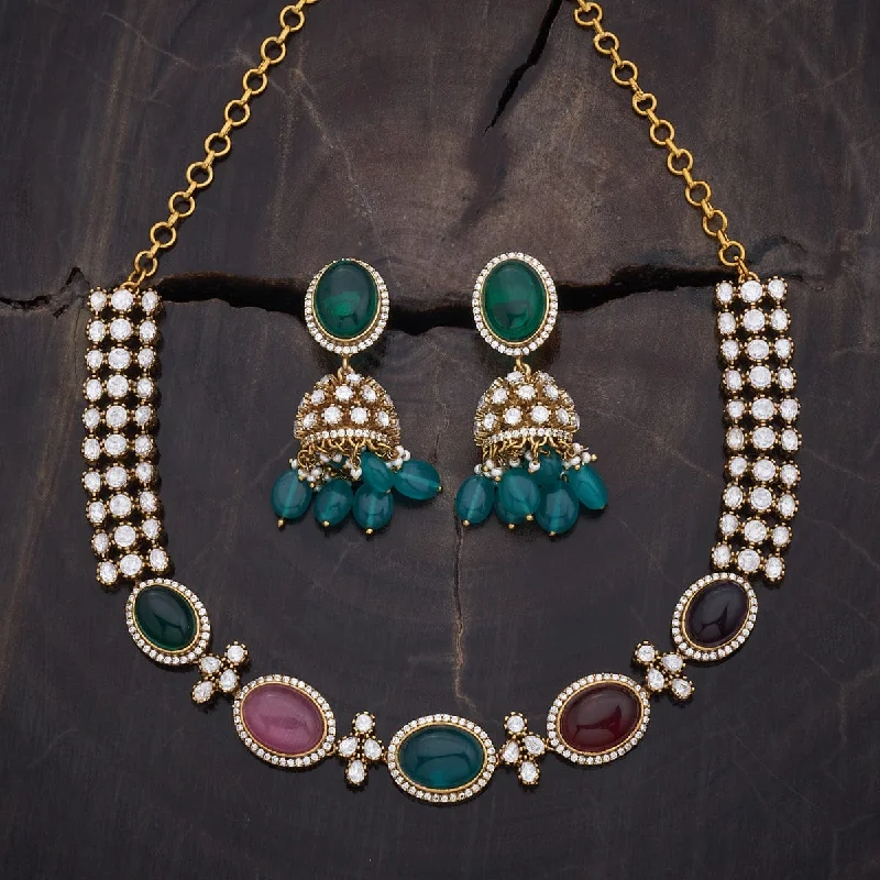 handcrafted raw crystal pendant Kundan Necklace 167543