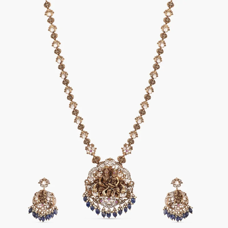 unique gemstone cocktail ring Lakshmi Narayan Moissanite Silver Necklace Set