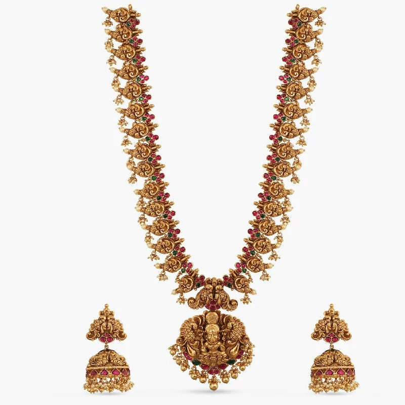 rose gold bezel ring Lakshmi Temple Kempu Silver Long Necklace Set