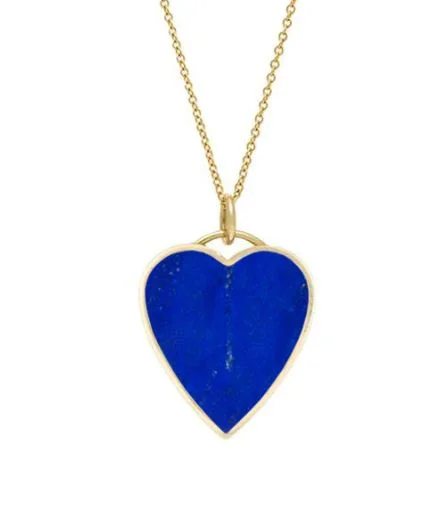handmade leather pendant necklace Lapis Inlay Heart Yellow Gold Necklace