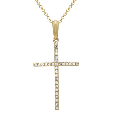 14K Yellow Gold Large Diamond Cross Necklace