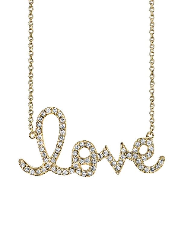 dainty silver hamsa bracelet Large Diamond Love Script Yellow Gold Necklace