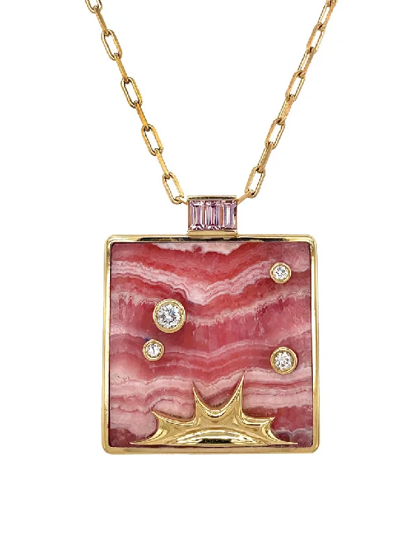 sterling silver braided ring Large Rhodochrosite Optimism Yellow Gold Pendant Necklace sterling silver braided ring Large Rhodochrosite Optimism Yellow Gold Pendant Necklace