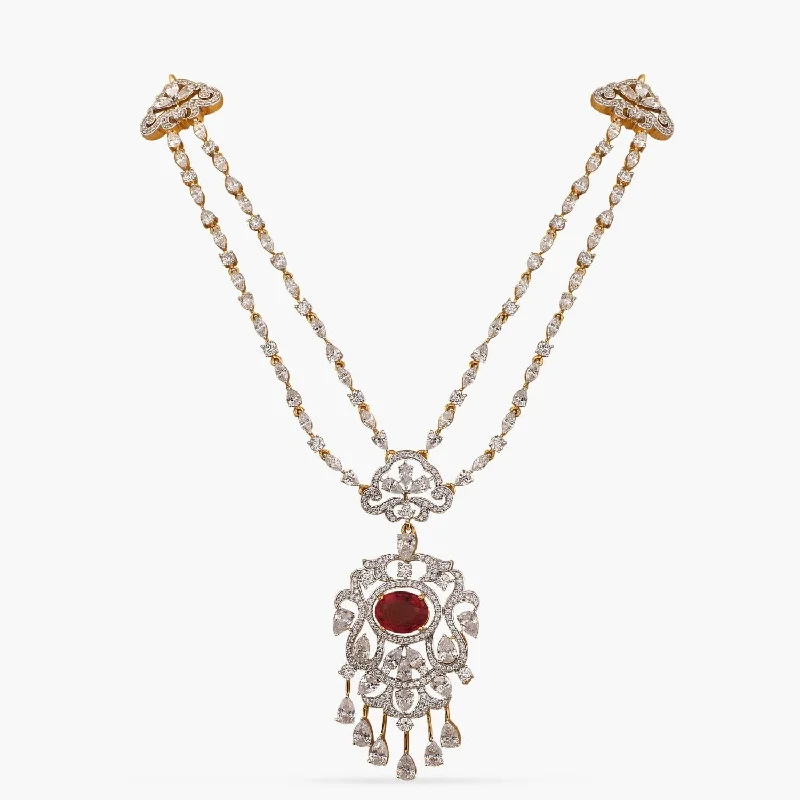 elegant marquise diamond ring Lavalliere CZ Two Layer Silver Necklace