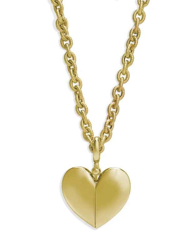 minimal diamond bar necklace LR4 Shiny Heart On Brushed Chain Yellow Gold Necklace