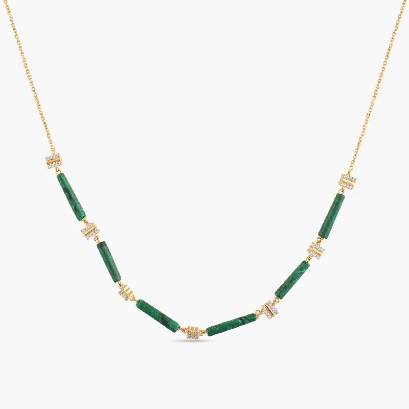 elegant pearl necklace with diamonds Malachite Bar Charm Silver Necklace