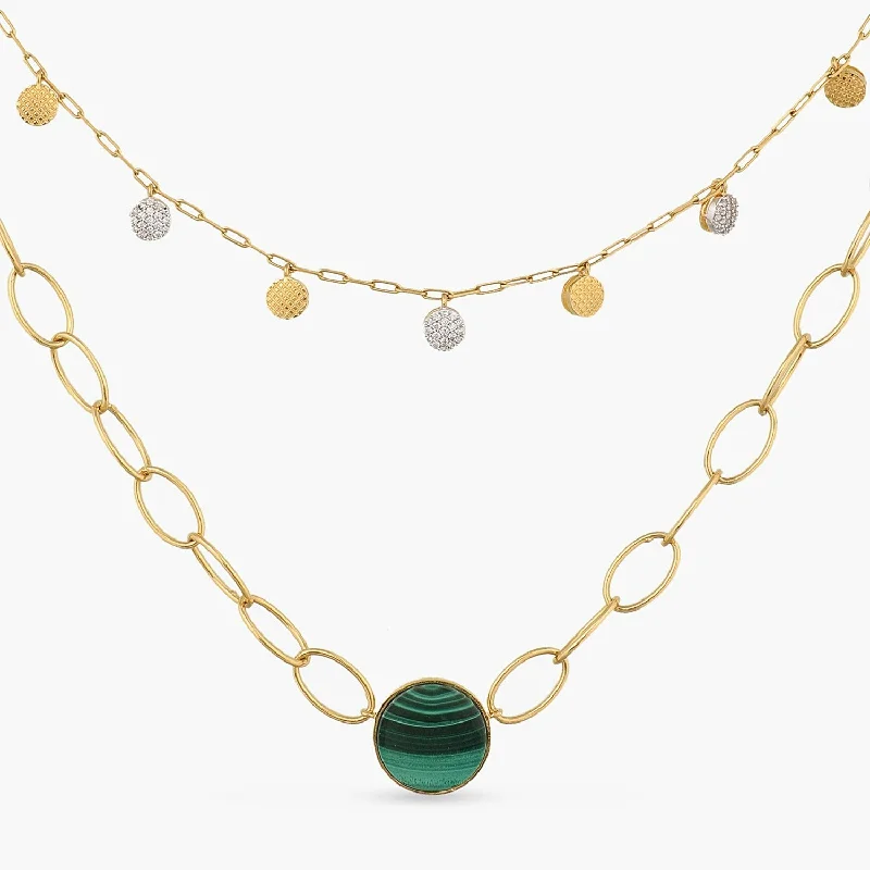 celestial sunburst ring gold Malachite Two-Layer Statement Silver Necklace