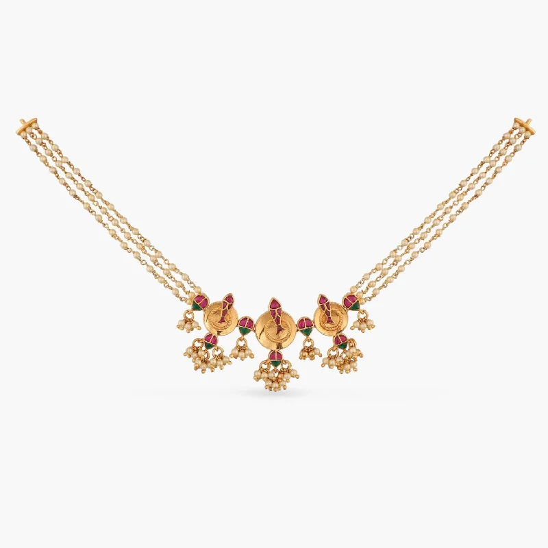 gold wedding band for men Matsya Pearl String Statement Silver Necklace
