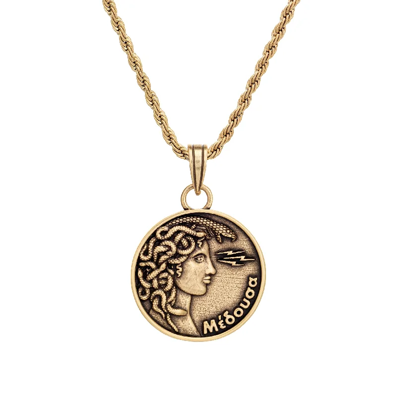 unique diamond eternity band Medusa Coin Necklace