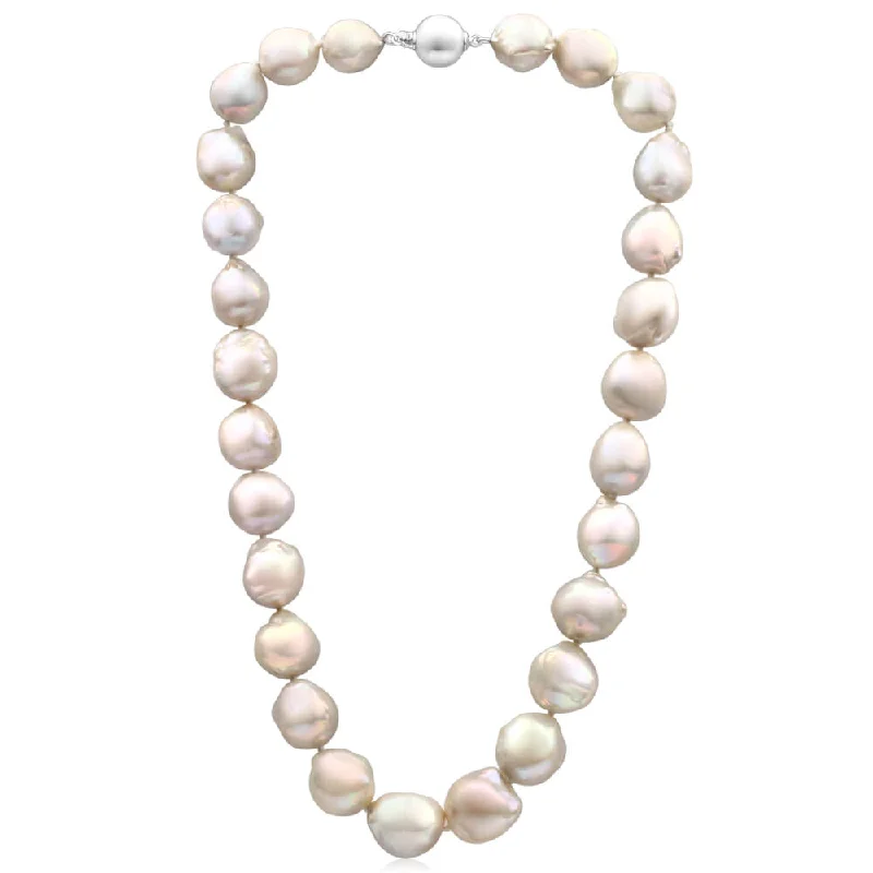 classic wedding set with diamonds Meiko' Sterling Silver 13mm White Baroque Pearl 45cm Necklace