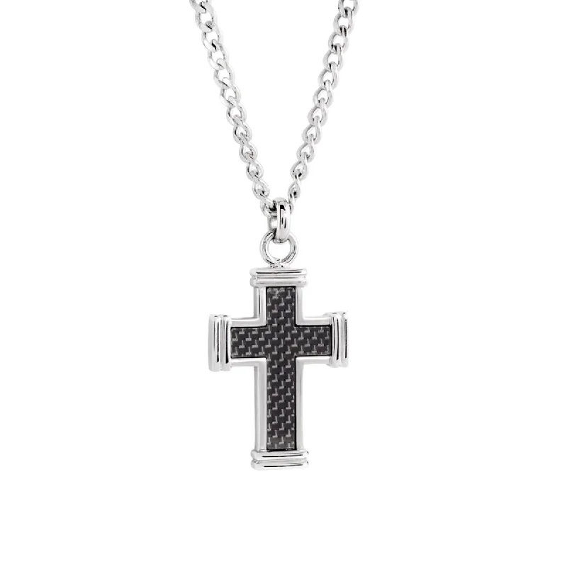 multi-gemstone eternity band MEN'S BLACK CARBON CROSS PENDANT AND CHAIN