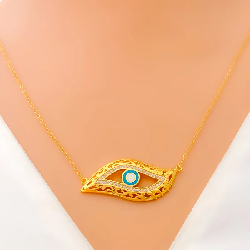 Mesmerizing Evil Eye Guard 21k Gold CZ Necklace