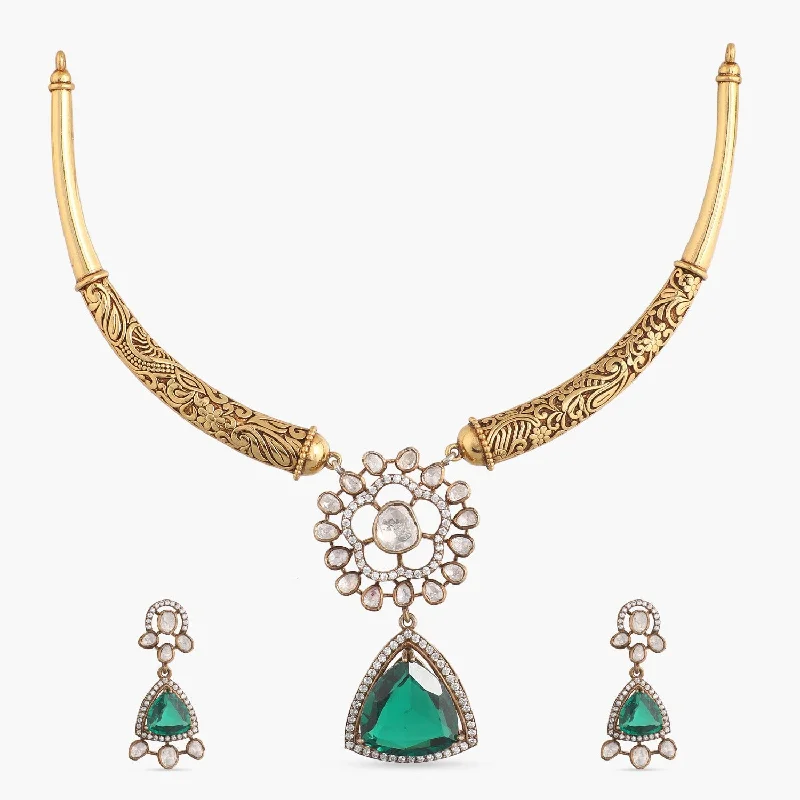 black and gold wedding band Micita Moissanite Silver Hasli Necklace Set