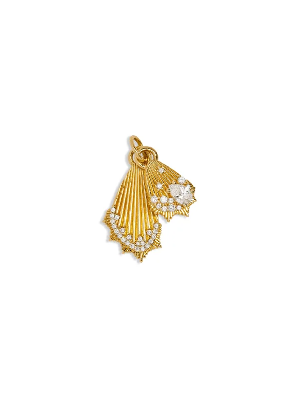 celestial moon and stars ring Mini Diamond Encrusted Yellow Gold Butterfly Wings Medallion