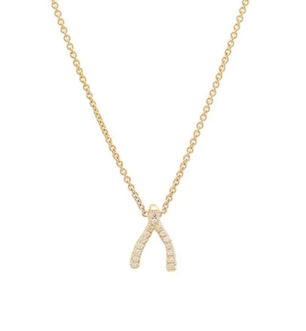 handmade silk thread earrings Mini Diamond Wishbone Yellow Gold Necklace