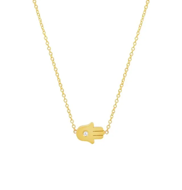 boho macrame bead anklet Mini Hamsa Diamond Yellow Gold Necklace