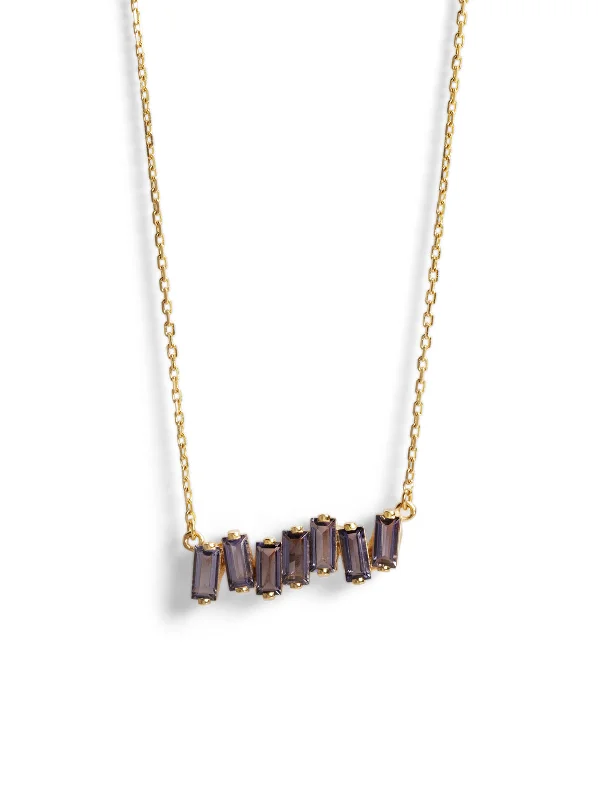 real tourmaline birthstone ring Mini Iolite Yellow Gold Bar Necklace