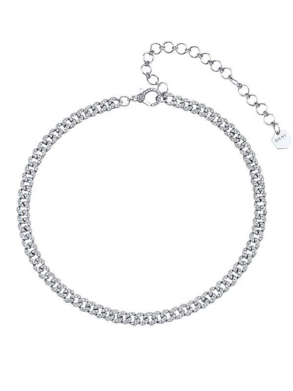 vintage-style floral brooch Mini Pavé Diamond Link White Gold Necklace