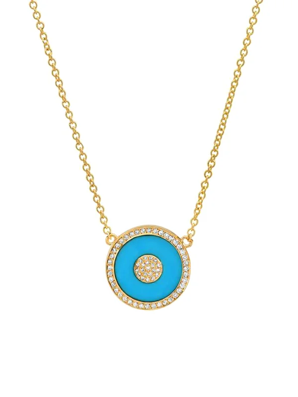handmade braided anklet Mini Turquoise Inlay and Diamond Evil Eye Necklace