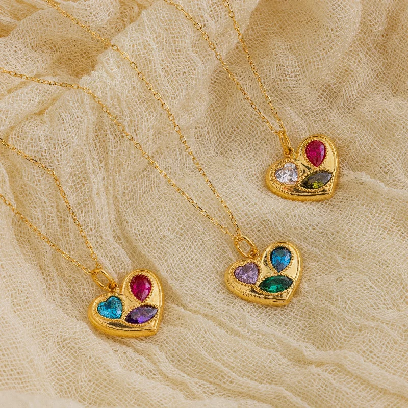 celestial star earrings stud Mixed Birthstone Heart Necklace