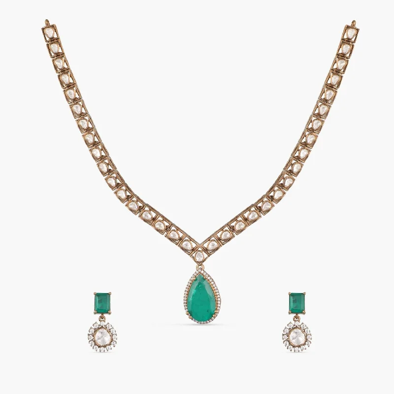 delicate gold band ring Modern Moissanite Silver Necklace Set
