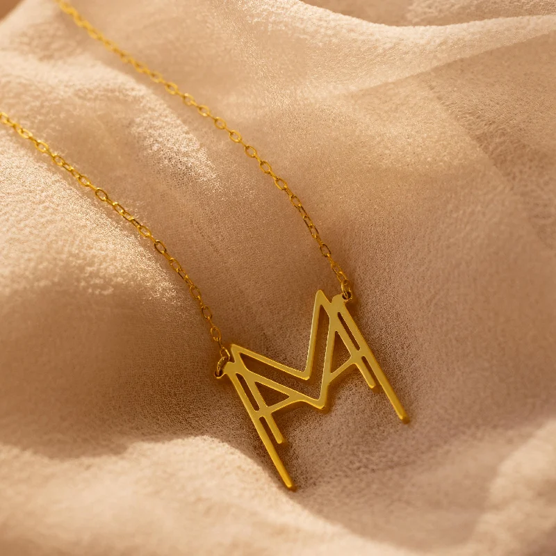 dainty pearl and diamond ring Modern Name Monogram Necklace