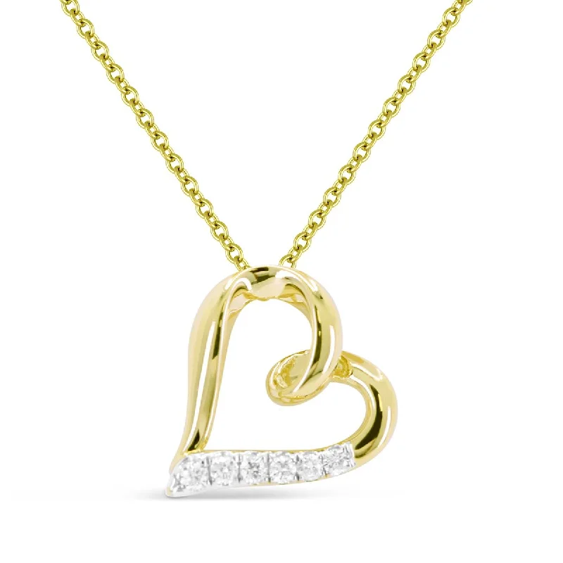 classic pearl bridal earrings MODERN YELLOW GOLD HEART PENDANT WITH 6 ROUND CUT DIAMONDS, .08 CT TW