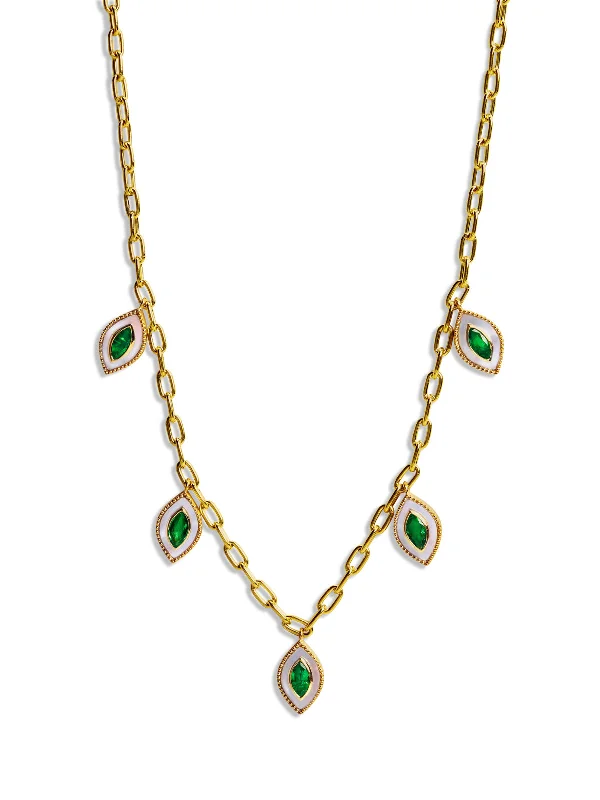 solid gold cartilage hoop Mother Of Pearl & Emerald Marquise Eye Necklace