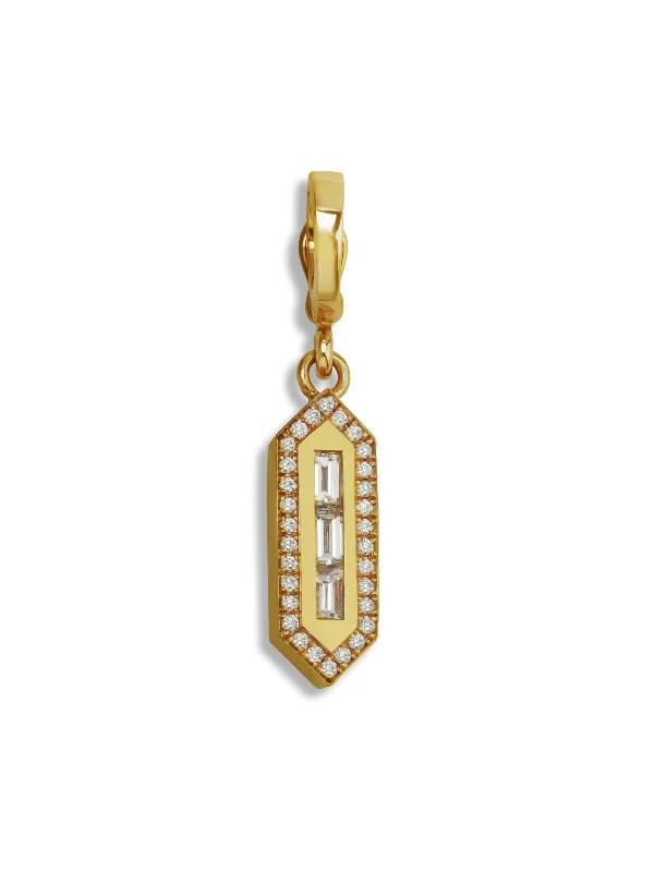 rose gold bezel ring N/S Triple Baguette Yellow Gold Charm