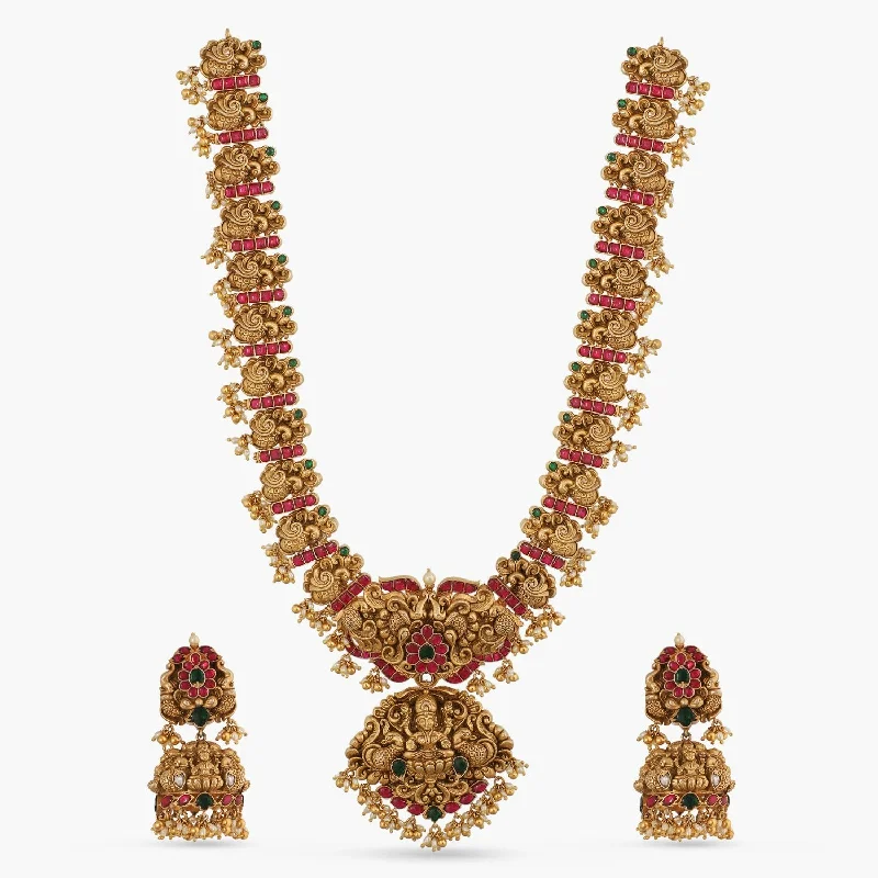 gemstone infinity bracelet Nakshi Kempu Silver Long Necklace Set