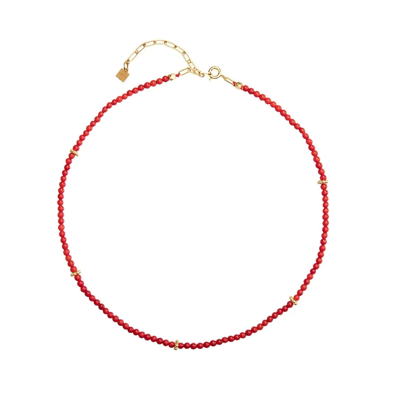 minimalist disc pendant necklace Brisa red 18K Gold Plated Necklace w. Coral