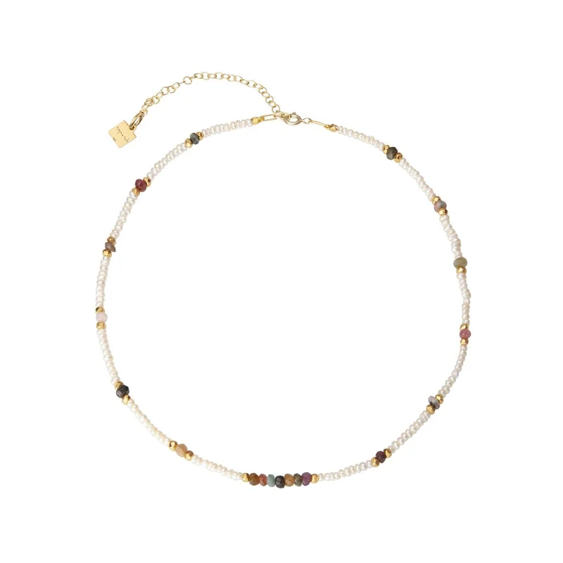 vintage rose-cut diamond ring Collar Cassandra 18K Gold Plated Necklace w. Pearls & Tourmaline